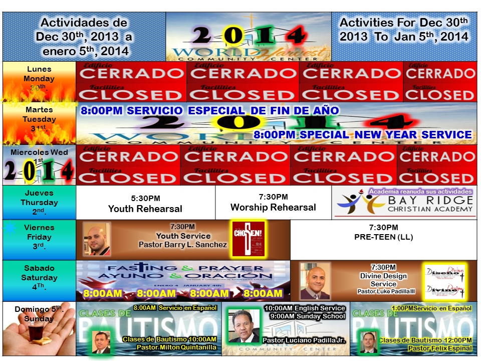 Activities For Dec 30th 2013 To Jan 5th 2014