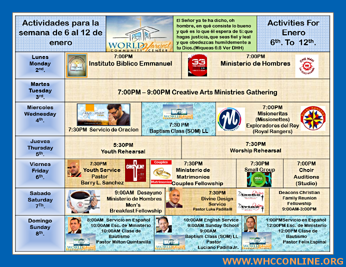 Activities For Jan 6th To 12th 2014