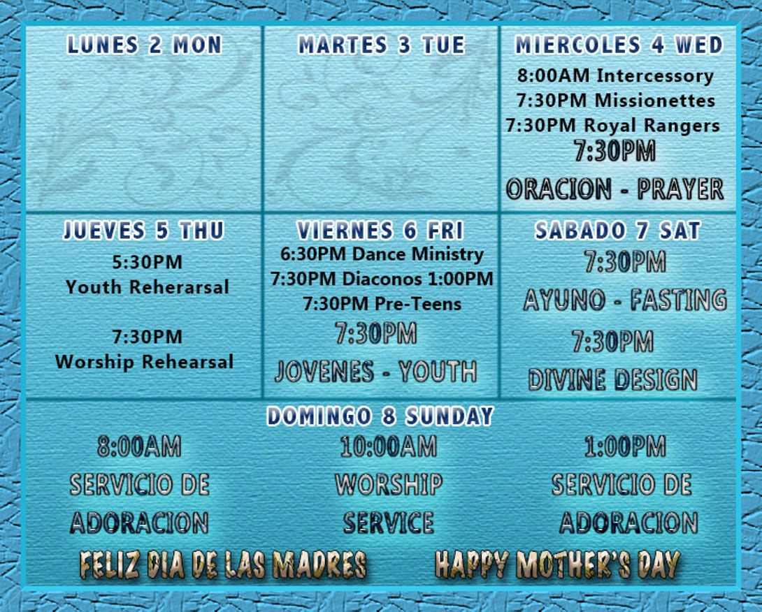 Actividades del 2 al 8 de mayo, 2016